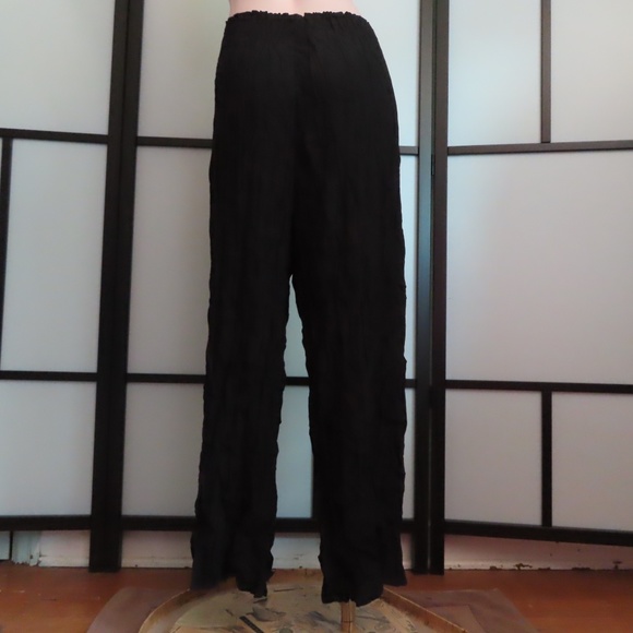 Babette Black Pants M Crinkle Polyester Elastic Waist - Picture 2 of 4